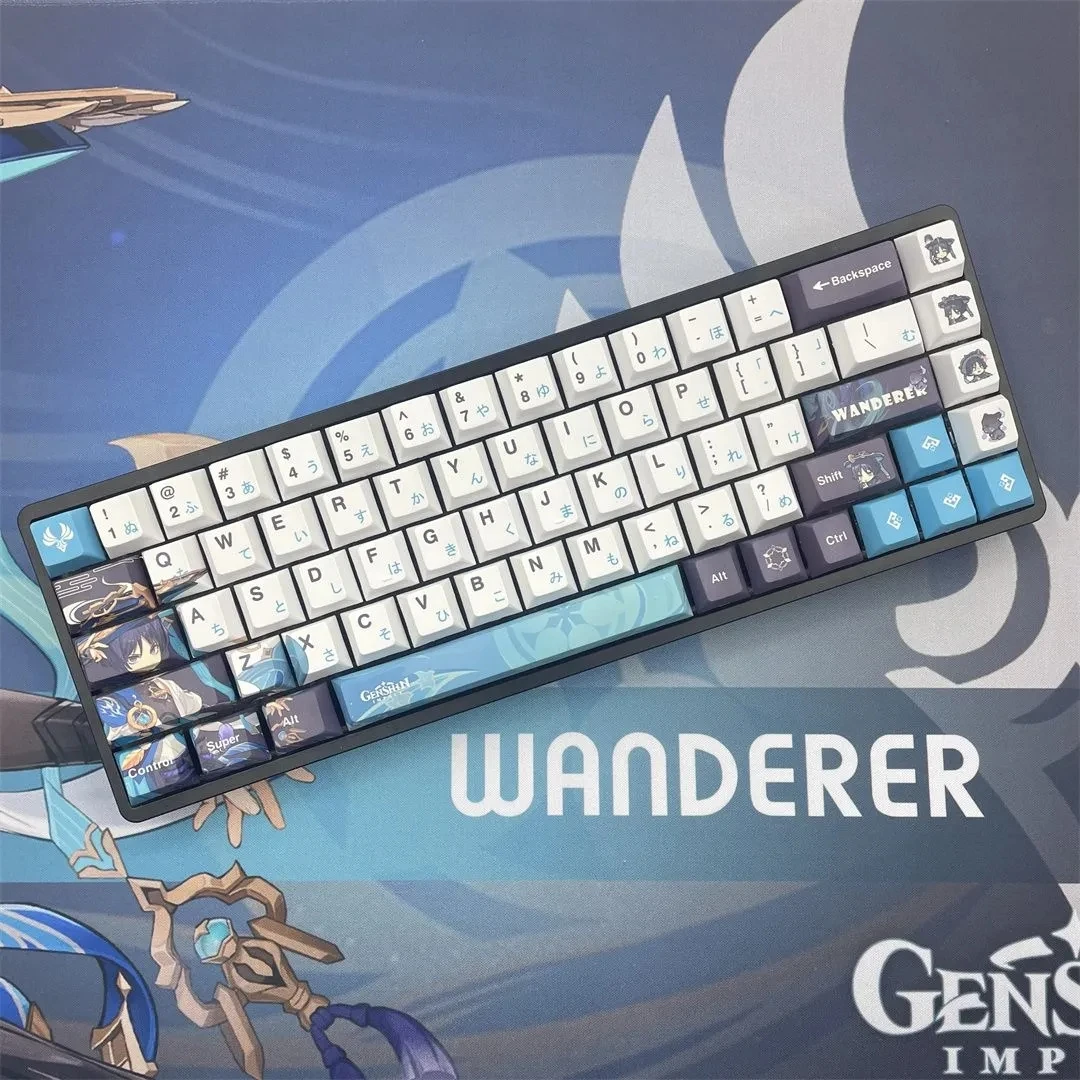 أغطية مفاتيح من نوع Genshin موديل 108 أغطية مفاتيح ذات تأثير سكاراموش على شكل مربعات ارتفاع الكرز قبعات مفاتيح شخصيات لعبة للزينة على لوحة المفاتيح