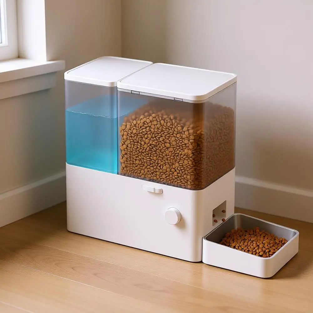 

Automatic Cat Feeder and Water Dispenser, 36 Cups/8.5L Stainless Steel Bowls for Large Cats, Pets, Small Dogs, Puppies, Kittens