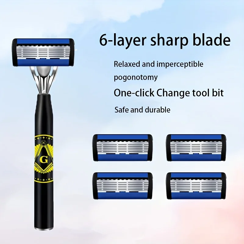شفرة ماكينة حلاقة مكونة من 6 طبقات ماكينة حلاقة يدوية مع شفرات قابلة للاستبدال ولا تسبب ضررًا للبشرة ماكينة حلاقة مقاومة لغسل المياه ﻿