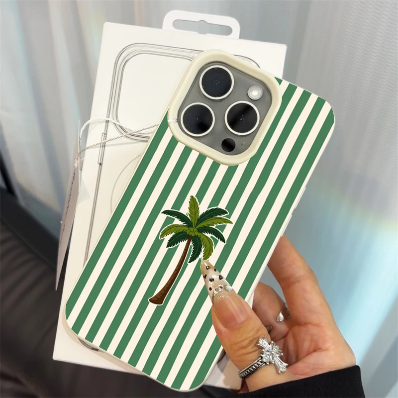 Coconut Tree Stripes Phone Case For iPhone Air XR XS X For iPhone 16 15 17 14 13 12 11 Pro Max 15 16 14 Plus Lychee Full Funda view 2