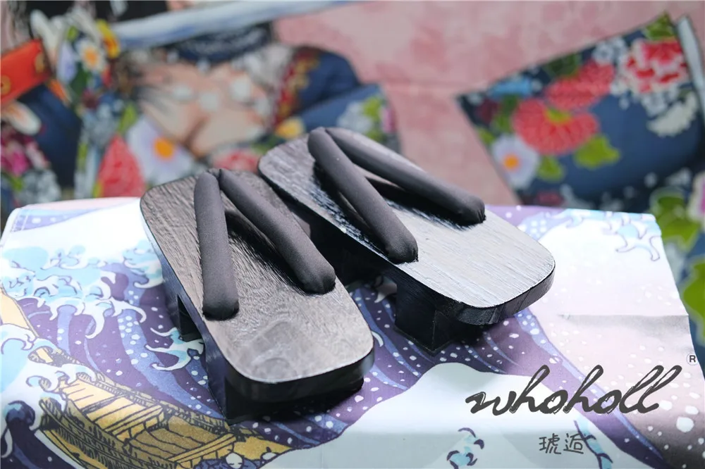Schwarz Farbe Holz Geta Flip-Flops Mann Frauen Hausschuhe Japanischen Anime Coplay Kostüme Zwei-zähne Dicken Plattform Holz Clogs schuhe – Detail 12