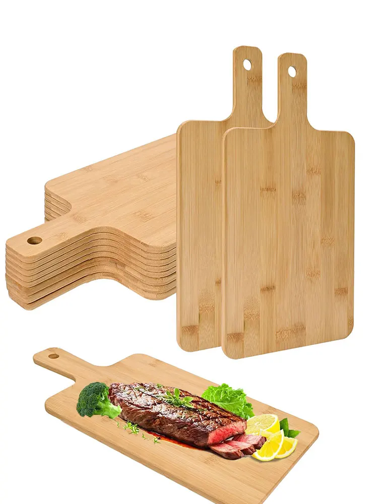 Bamboe houten serveerplank voor pizza brood steak keuken snijplanken rechthoek groente fruit snijplank met handvat - afbeelding 2