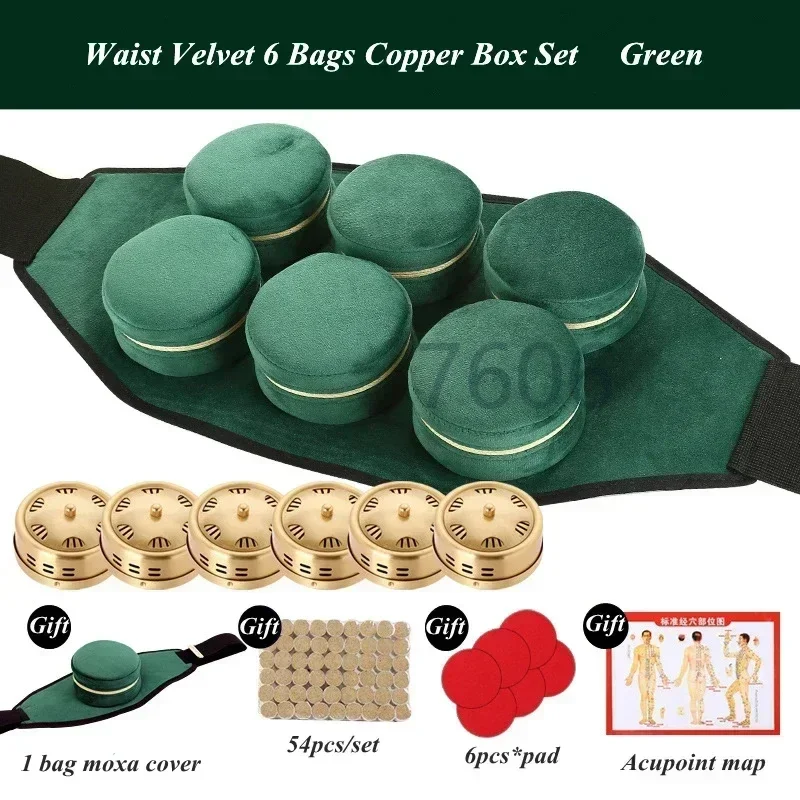 

Copper Moxibustion Box Smokeless Velevt Bag Cover Moxa Stick Burner Set Warm Palace Shoulder Knee Acupuncture Therapy Massage