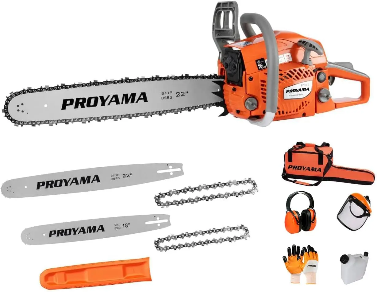 5Gas Powered Chainsaw, 22 Inch 18 Inch Handheld Cordless Petrol Chain Saw