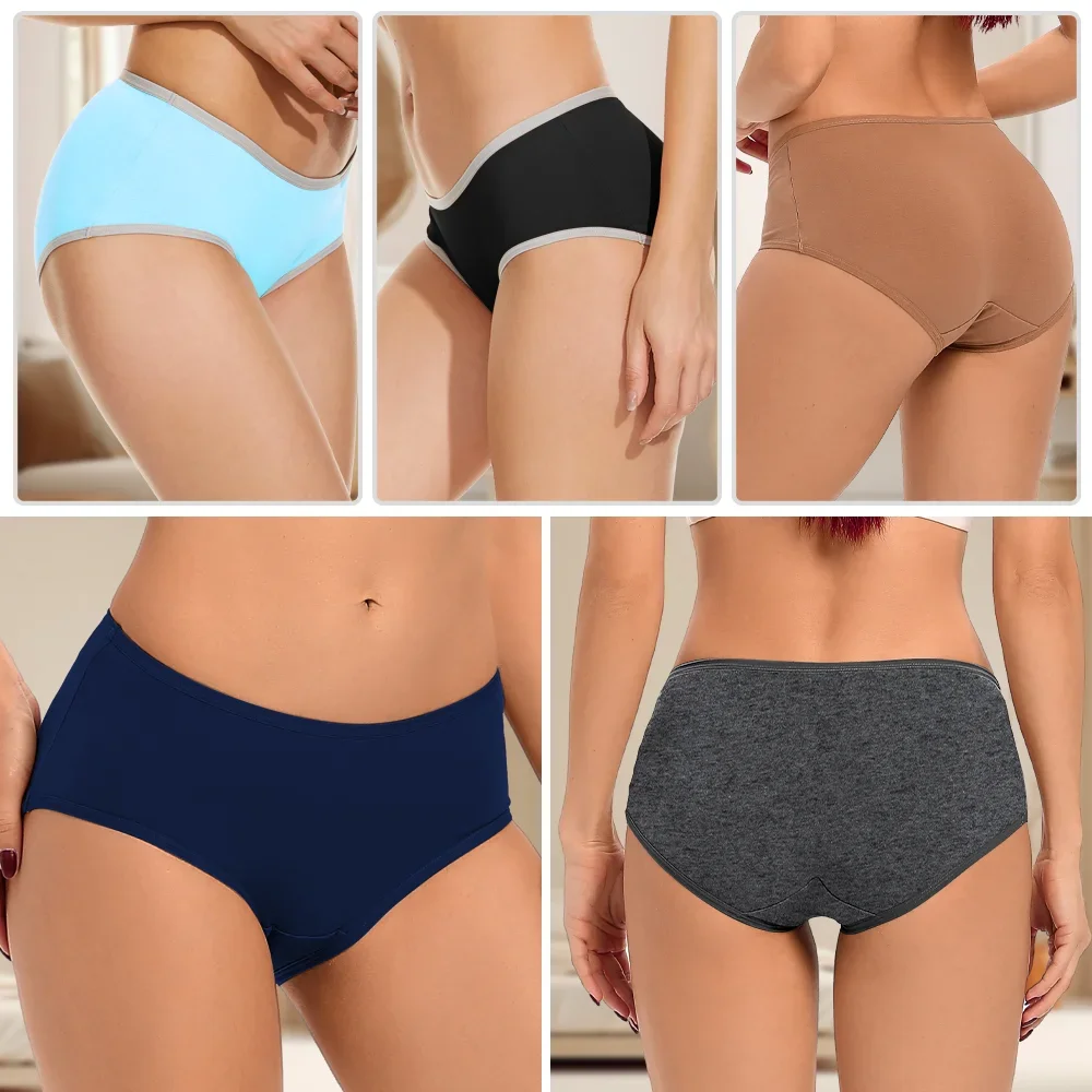 6 PCS Womens Cotton Hipster Underwear Low Waist 100% Cotton Crotch Briefs Ladies Full Seat Coverage Panties Large Size