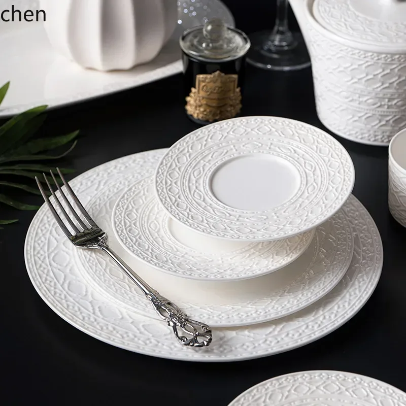 HT 60-piece white bone china tableware set, high-end dinnerware set with plates, spoons, and chopsticks 3
