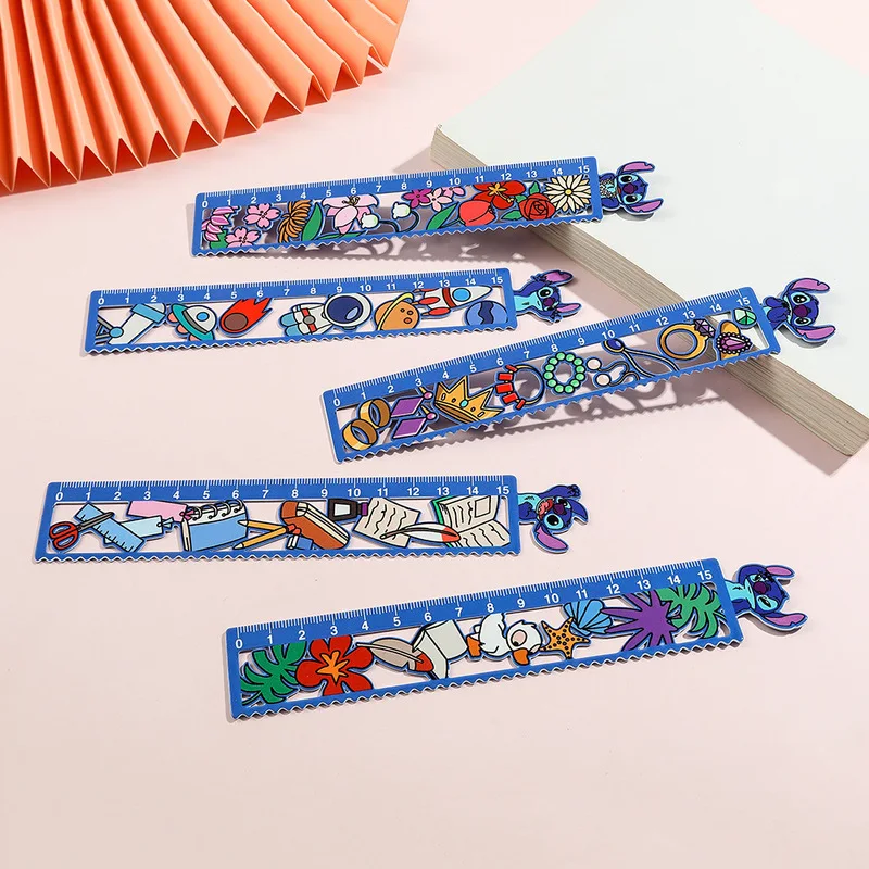 

10pcs Disney Stitch Metal Ruler Students Cute Funny Ruler Painting Stationery Cartoon Party Children'S Gifts