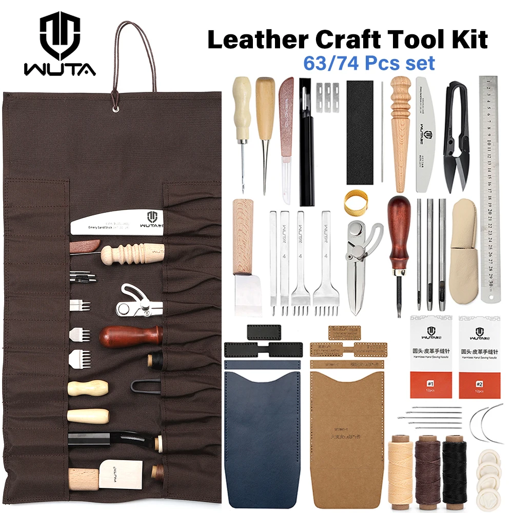 

WUTA 63/74 предмета Набор инструментов кожевника для работы с кожей шитья пробойники резка ремесло DIY ремонт профессиональный начинающих кожевенное дело выделка