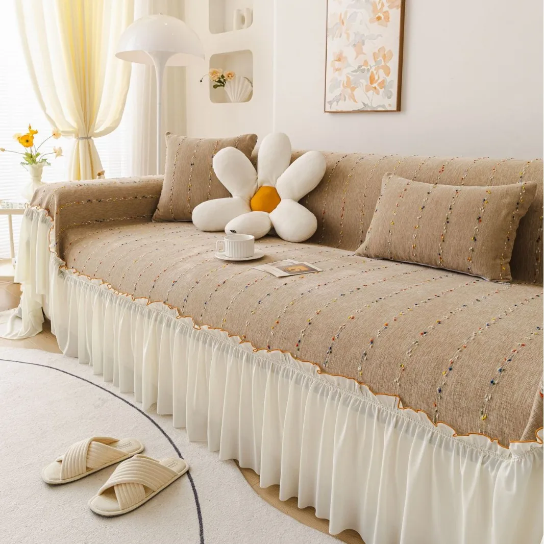 European Style Flower Sofa Slipcover with Skirt Jacquard Non-slip Sofa Covers Furniture Protector for Living Room Home Decor