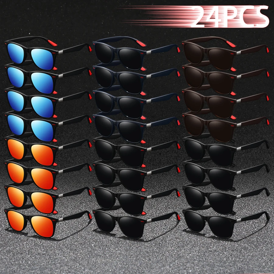 24 pezzi moda UV400 occhiali da sole uomo donna guida pesca escursionismo occhiali da esterno leggeri alla moda colorati