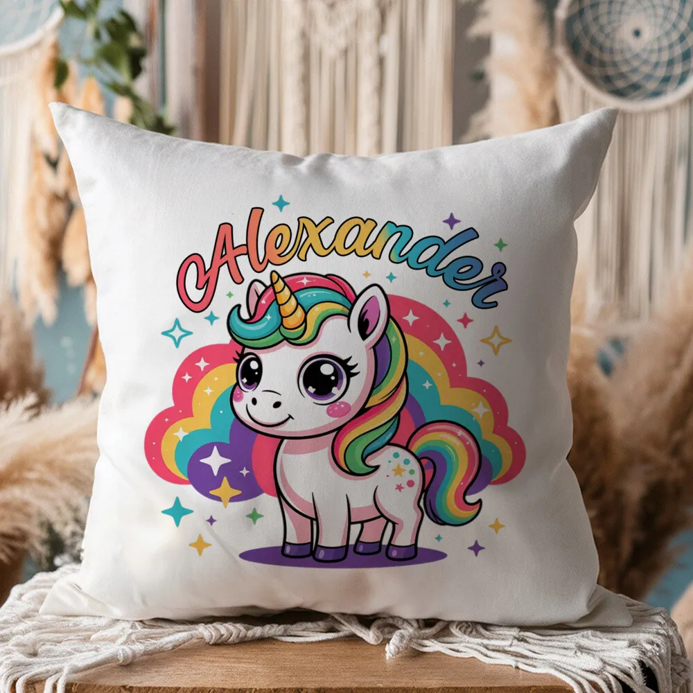 (Only pillowcases) Personalized dinosaur design pillowcase room decoration custom name, whimsical dinosaur rainbow print, soft