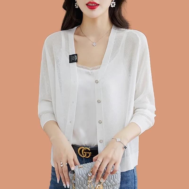 High Quality Air-conditioned Sweater, Knitted Cardigan, Women's Summer Sun Protection Shirt, Top with Thin Outer Layer