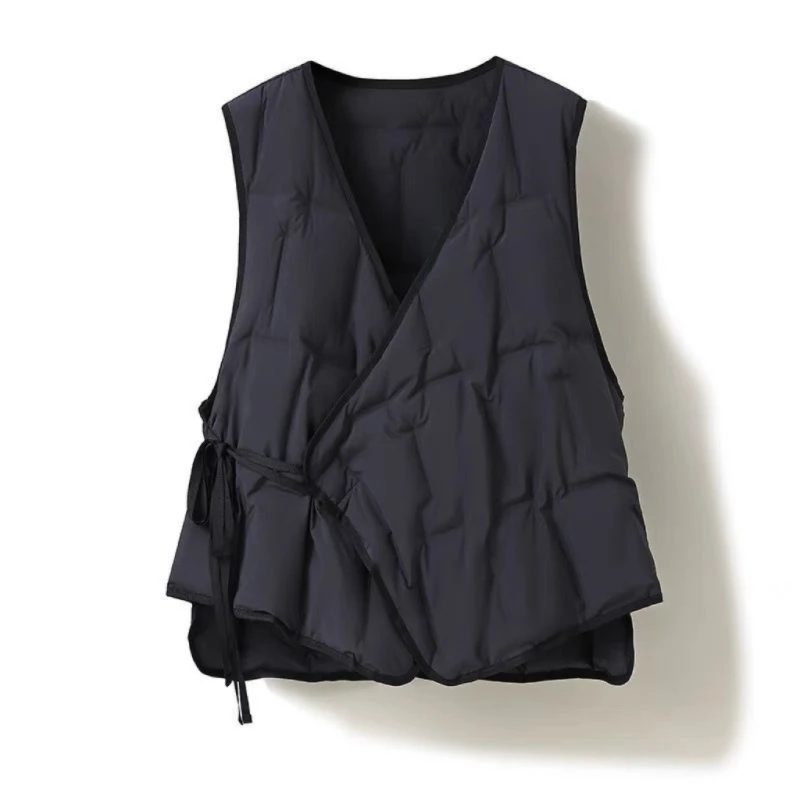 

Осень-зима короткий пуховый хлопковый жилет женский 2025 новая мода свободный повседневный жилет с v-образным вырезом уздечка однотонная верхняя одежда женская