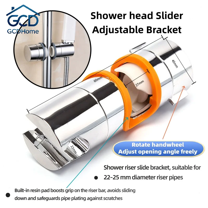 Adjustable Shower Head Mounting Bracket 22-25mm Clamp Holder With 360° Rotation For Bathroom Rail Slide Shower Accessories