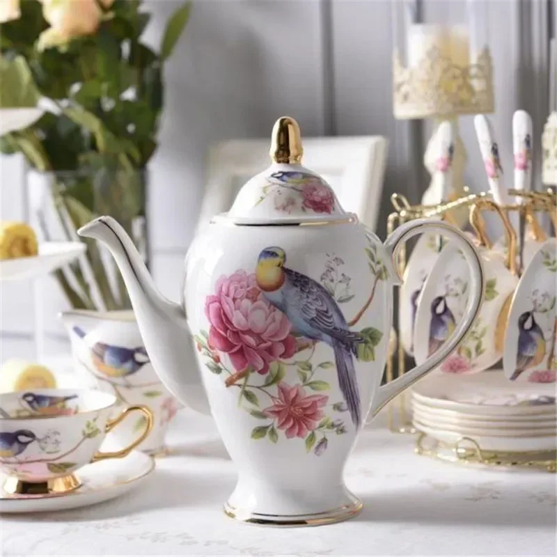 Pastoral Bird Bone China Coffee Set Porcelain Tea Set Ceramic Pot Sugar Bowl Creamer Teatime Teapot Coffee Cup Mug Coffeeware