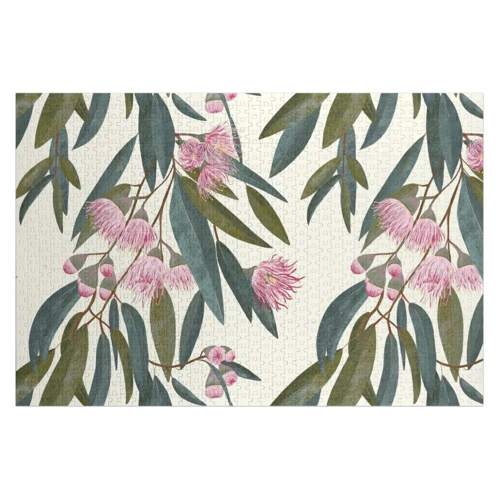 

Pink Australian Eucalyptus on cream Jigsaw Puzzle Personalized Gift Wood Name Toddler Toys Diorama Accessories Puzzle