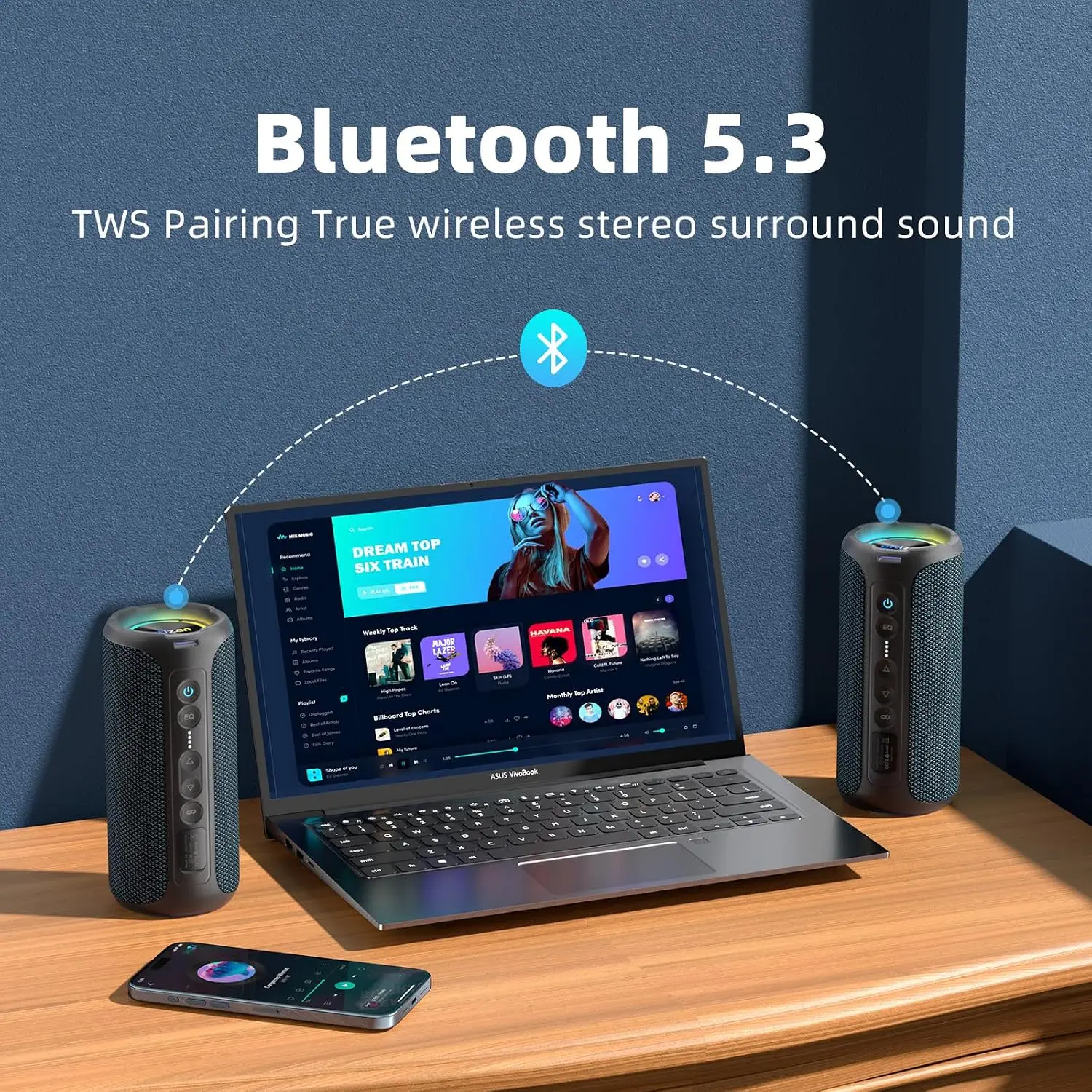 Ortizan Bluetooth Speakers 40W TWS Portable Speaker with Stereo Sound Bass, Bluetooth 5.3 Wireless USB Type C Outdoor, 6600mAh Battery image 5