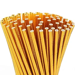 Gold Foil Paper Straws, Biodegradable Disposable Drinking Straws for Birthday, Wedding, Baby Shower, Party Supplies, Pack of 100
