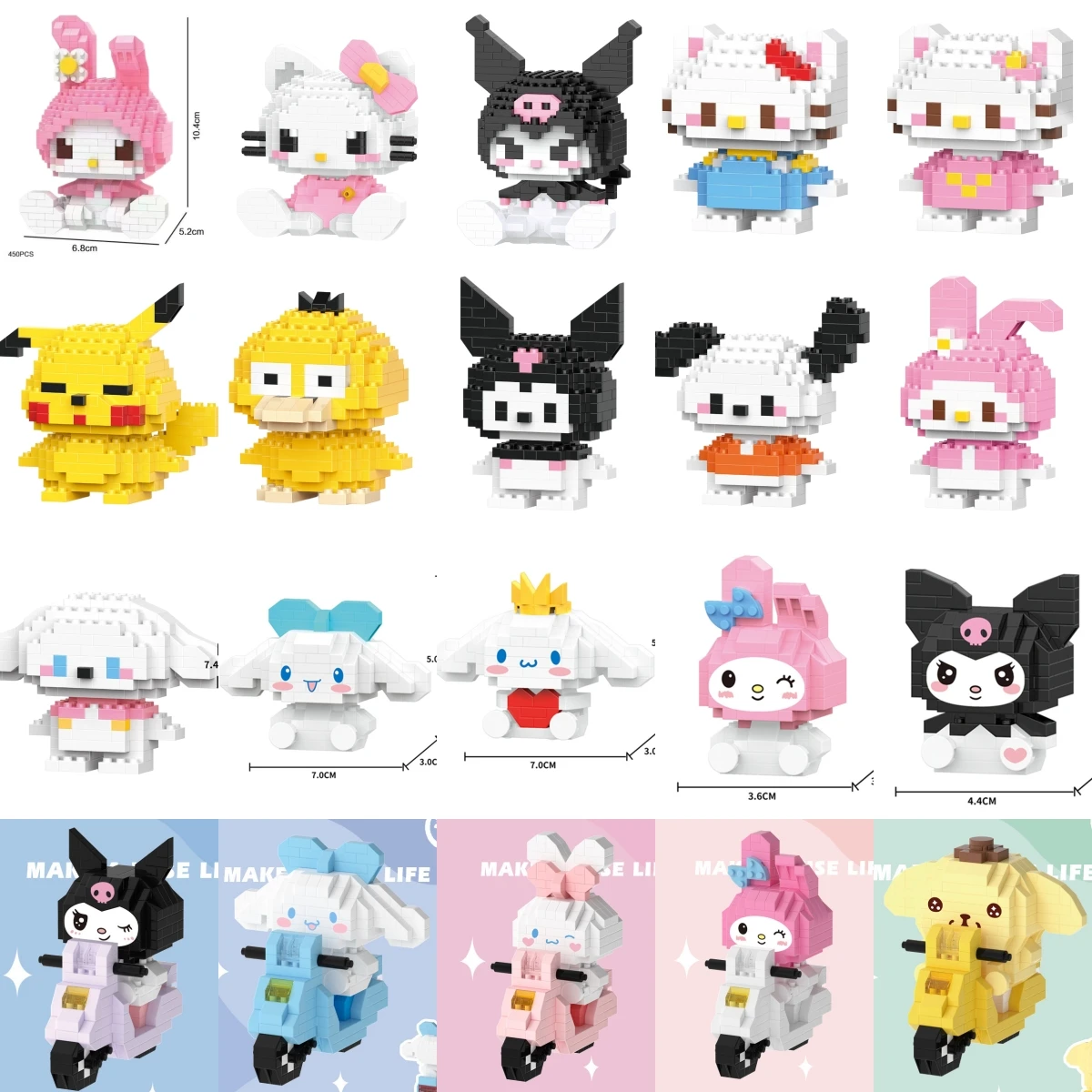 

Мультяшные аниме-блоки Sanrio Kawaii Kuromi: Забавные строительные блоки-мышки, кукла-игрушка, подарок на день рождения для детей