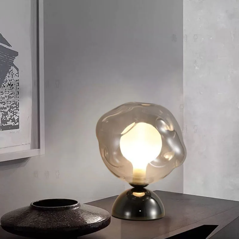 

Modern Gray Glass Small Table Light Metal Base G9 Bulb EU Plug For Bedroom Living Room Atmosphere Lamp
