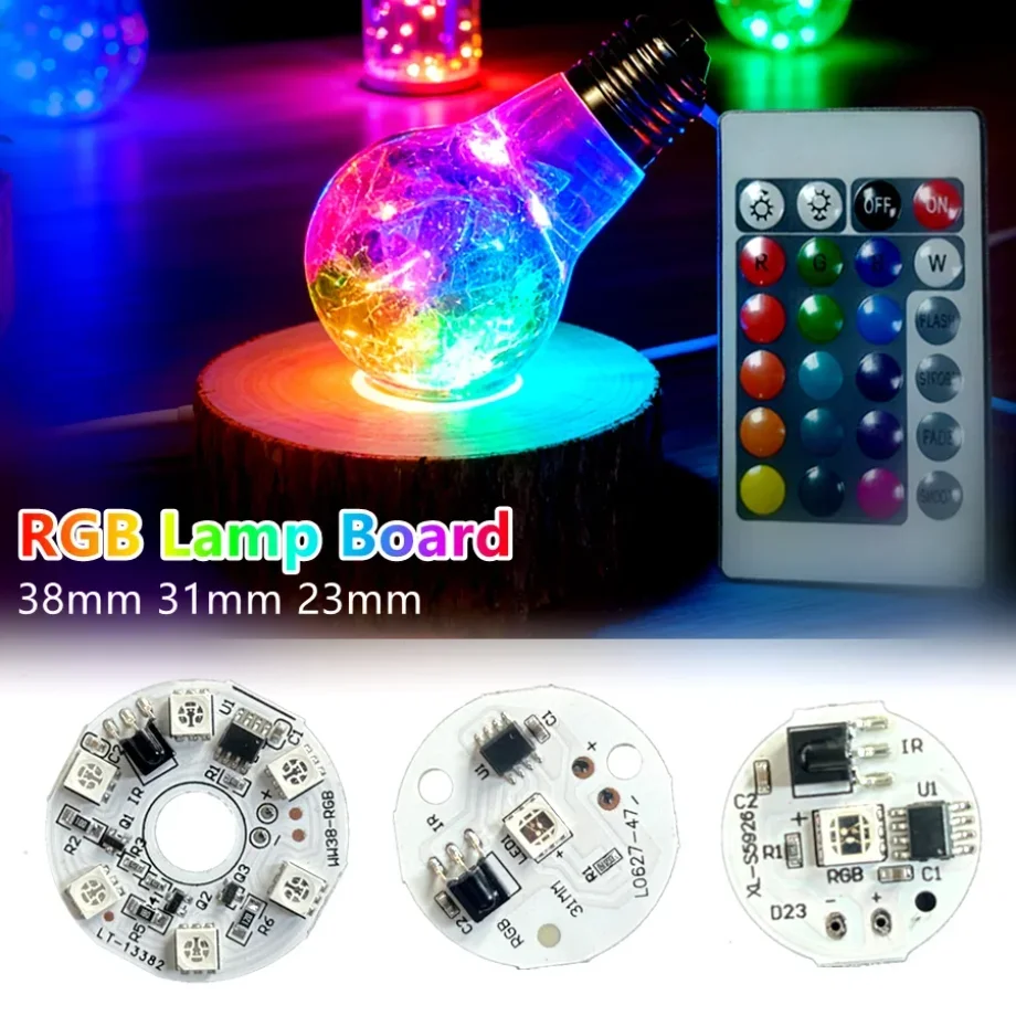 5V RGB 4 Modes Color Lamp Board 2W DIY Colorful Gradient Source LED Lights Plate IR 24-Key Wireless Remote Switch on/Off Control