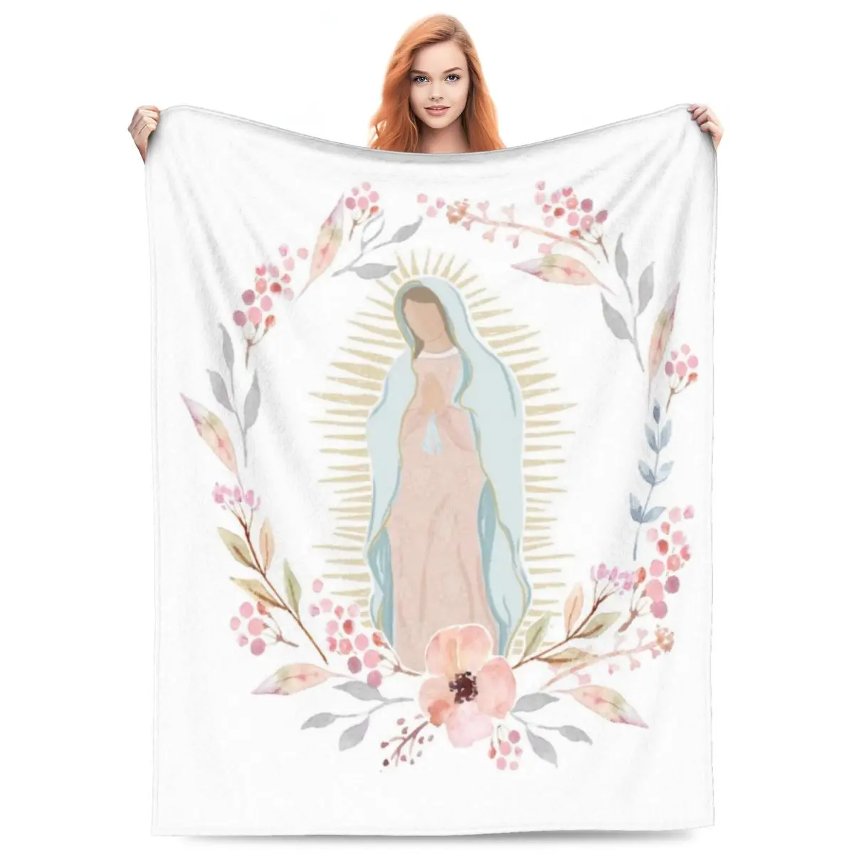 Custom Virgin Mary Blanket Soft Fleece Autumn Warm Flannel Throw Blankets for Sofa Office Bedding Bedspread
