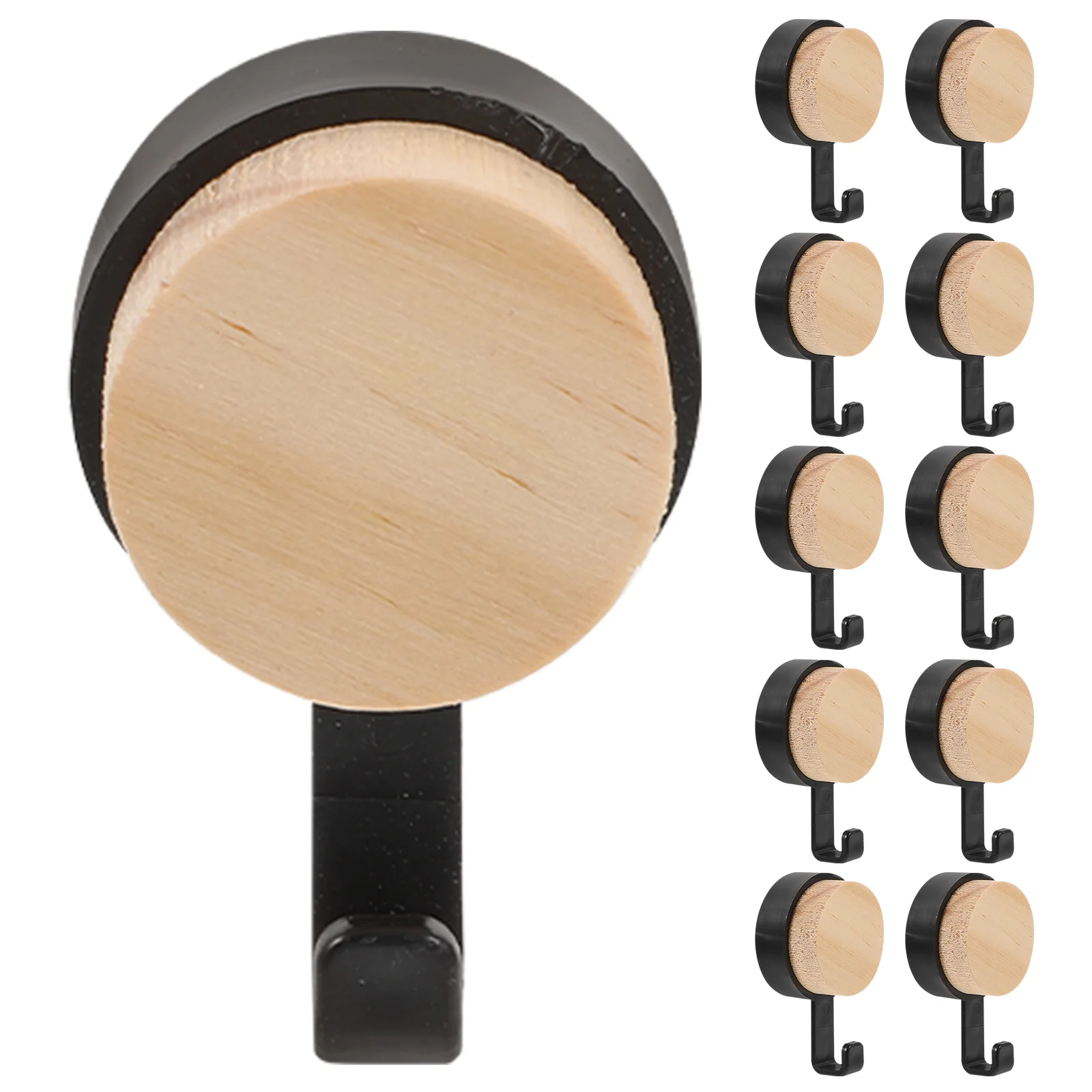 

10 Pcs Hat Hook Wooden Round Head Sticky Hooks Wall for Kitchen Pp Wallets Hanger Coat