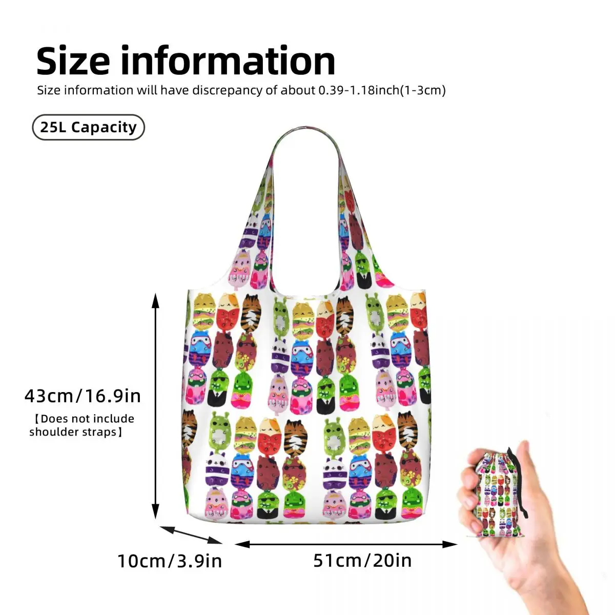 Cats Vs Pickles 12-Pack Shopping Tote Bag Canvas Large Capacity Shoulder Bags Shopper Grocery Handbag for Women