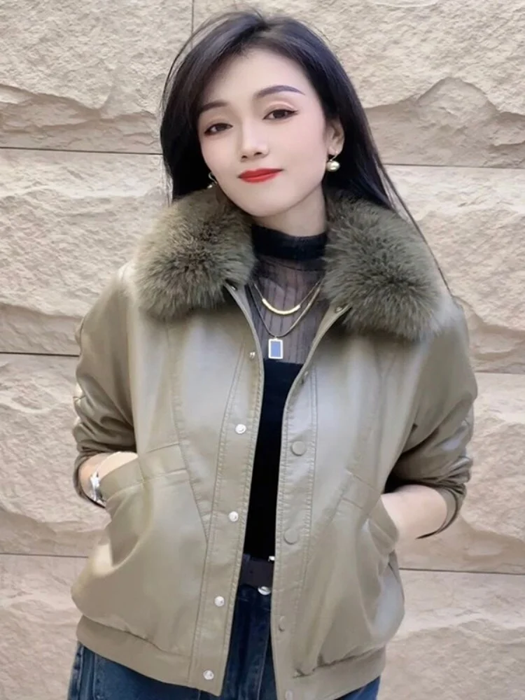 女性用 Fce 裏地付き厚手の長袖レザージャケット秋冬ファッションスリミングスリーアウターウェアプレミアム感