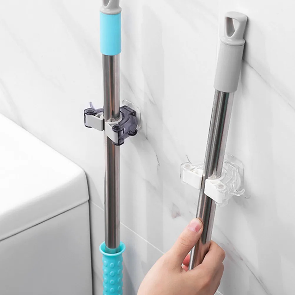 2Pcs Mop Holder Wall Mounted Punch Free Mop Hook Heavy Duty Seamless Broom Hanger Clip Multi- Kitchen Bathroom
