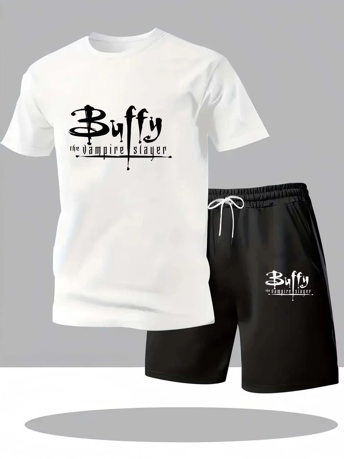 

Модный бренд Buffy, спортивная толстовка с короткими рукавами, быстросохнущий мужской комплект, новый летний свободный комплект с цифровым принтом, мягкий и удобный