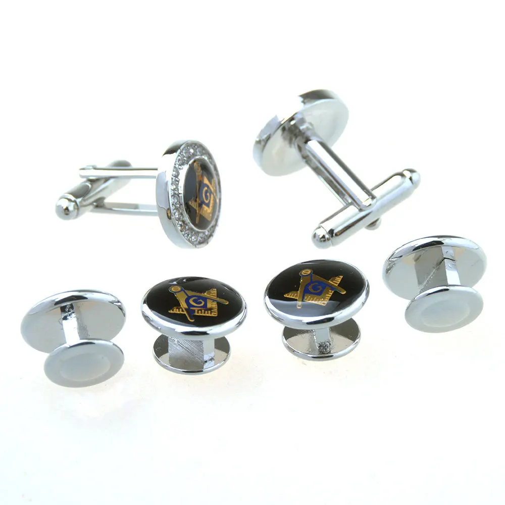 6-piece Set Freemason Cufflinks and Earrings Men's Suit Button Tuxedo French Sleeve Nail Shirt Accessories Clothing Cuff-link
