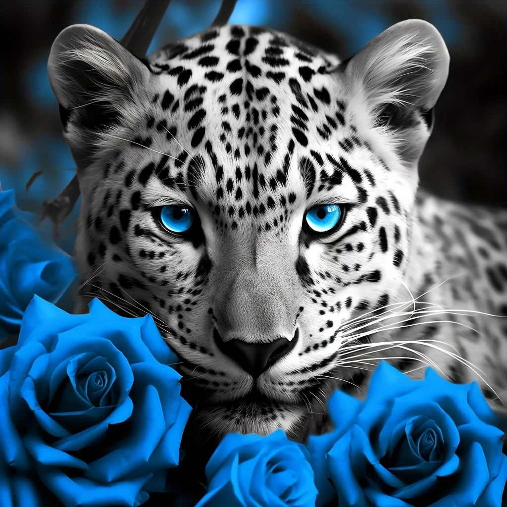 DIY 5D Diamond Art Painting Leopard And Roses, Diamond Art Embroidery Kits, Handmade Home Room Office Wall Decor Without Frame 