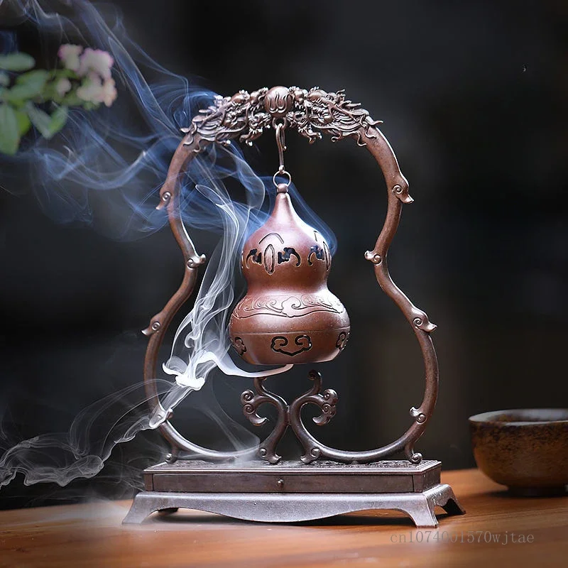 

Creative Copper Backflow Incense Burner Double Dragon Frame Hanging Hoist Home Living Room Bedroom Buddhist Hall Decorations 1Pc