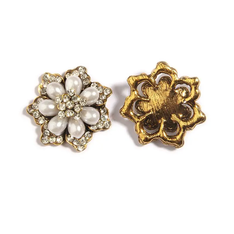 2Pcs 37mm Snow Pearl Crystal Rhinestone Buttons Aplliques Embellishment Flatback For Wedding Bouquet Shoe Bag Cloth Decoration