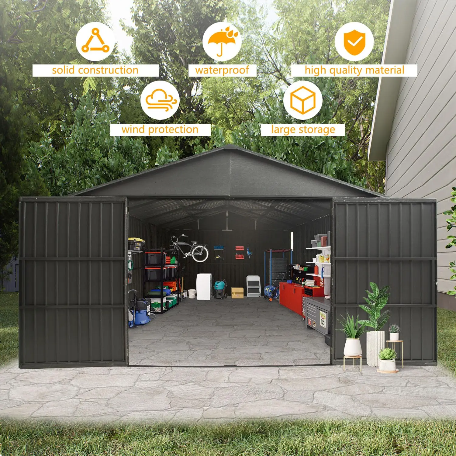 12x25FT Heavy Duty Metal Garage Carport Lockable Double Door Storage Shelter Cars Trucks Motorcycles Equipment, Customized