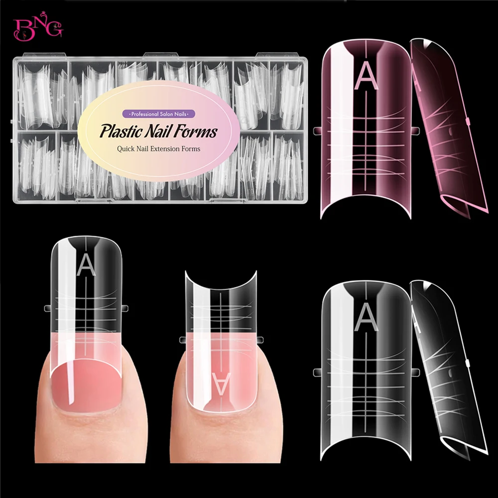 BNG Toe & Nail Dual Forms for Poly Extension Gel & Builder Gel 150Pcs Reusable Natural Curve Nail Molds Half/Full Cover Tips