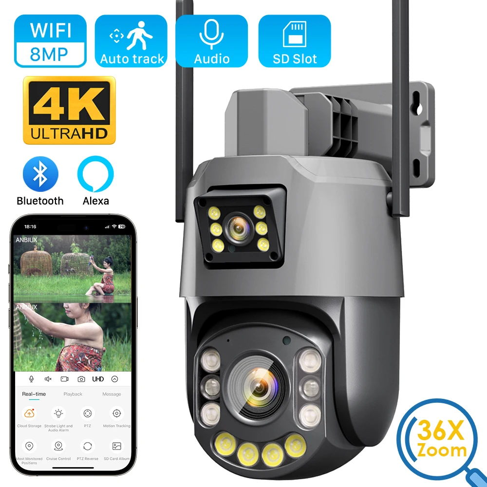 camera hd de lente dupla ao ar livre 8mp zoom optico 36x wifi deteccao humanoide ptz rastreamento automatico visao noturna colorida camera ip aplicativo icsee 01