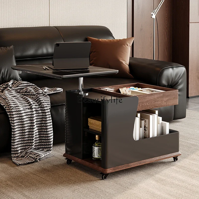 

LJY*Medieval style movable sofa side table cart rack lifting living room trolley bedside table