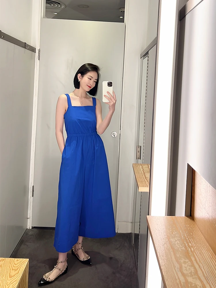 

Женский комбинезон CS Sle с высокой талией и широкими штанинами, повседневный, без бретелек, летний, 2025, из смесового хлопка, длинные брюки