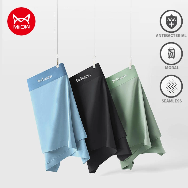 

MiiOW 3Pcs Modal Men Boxer Shorts Seamless Ice Silk Sexy Mens Boxers Panties Summer Breathable Antibacterial Men Underwear Boxer