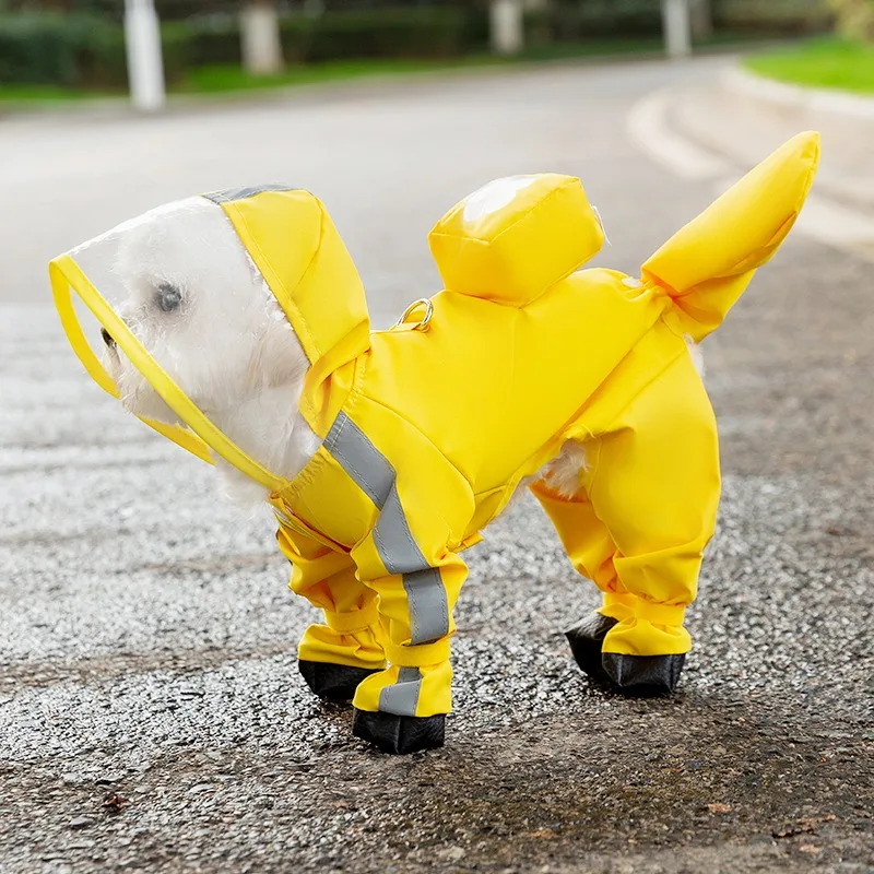 

Puppy Raincoat with Hat Teddy Four Legs Waterproof Clothes Pomeranian Pet Rainy Day Walking Dog Anti-Dirty Magic