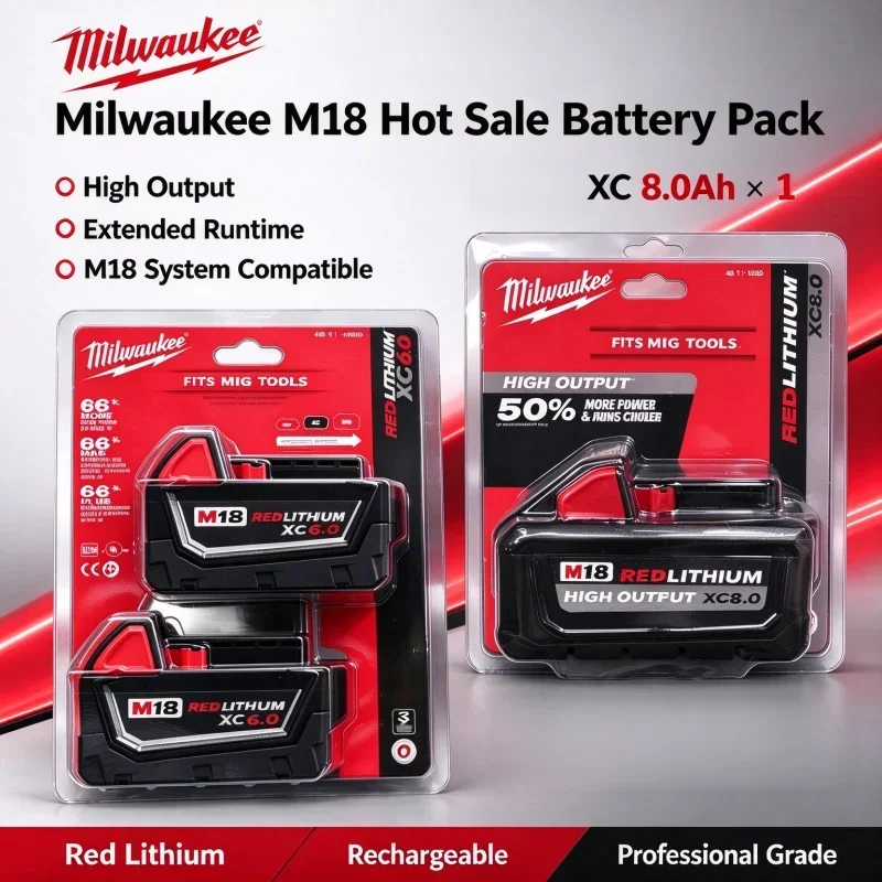 Original Milwaukee M18 XC6.0Ah Lithium Battery, Built-in Protection Board Safe Use for 48‑11‑2830 0730‑20 Power Tools