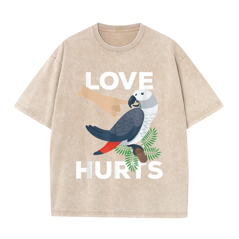 Love Hurts African Grey Parrot Biting Funny Gift T-Shirt Футболка Y2k Everyday Cotton Tee Men Shirt Graphic Summer Top Short