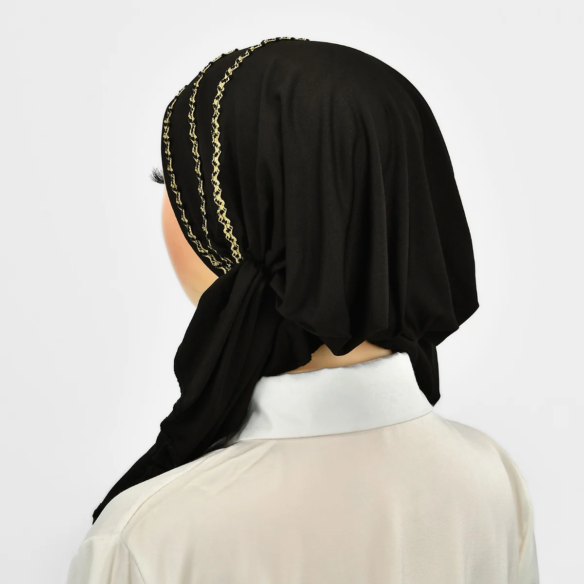 Golden Stripes Elastic Hat Cap For Woman Muslim Hijab Headband Middle East Instant Scarf Hijab Islamic Turban Bandana 20*43cm