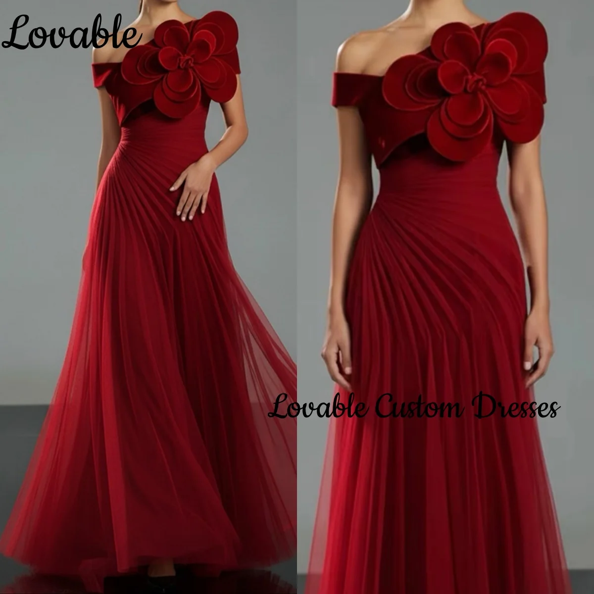 A-ligne fleurs personnaliser robes d'occasion formelles une épaule longueur au sol à volants robes de soirée pour femmes fermeture éclair robes de bal