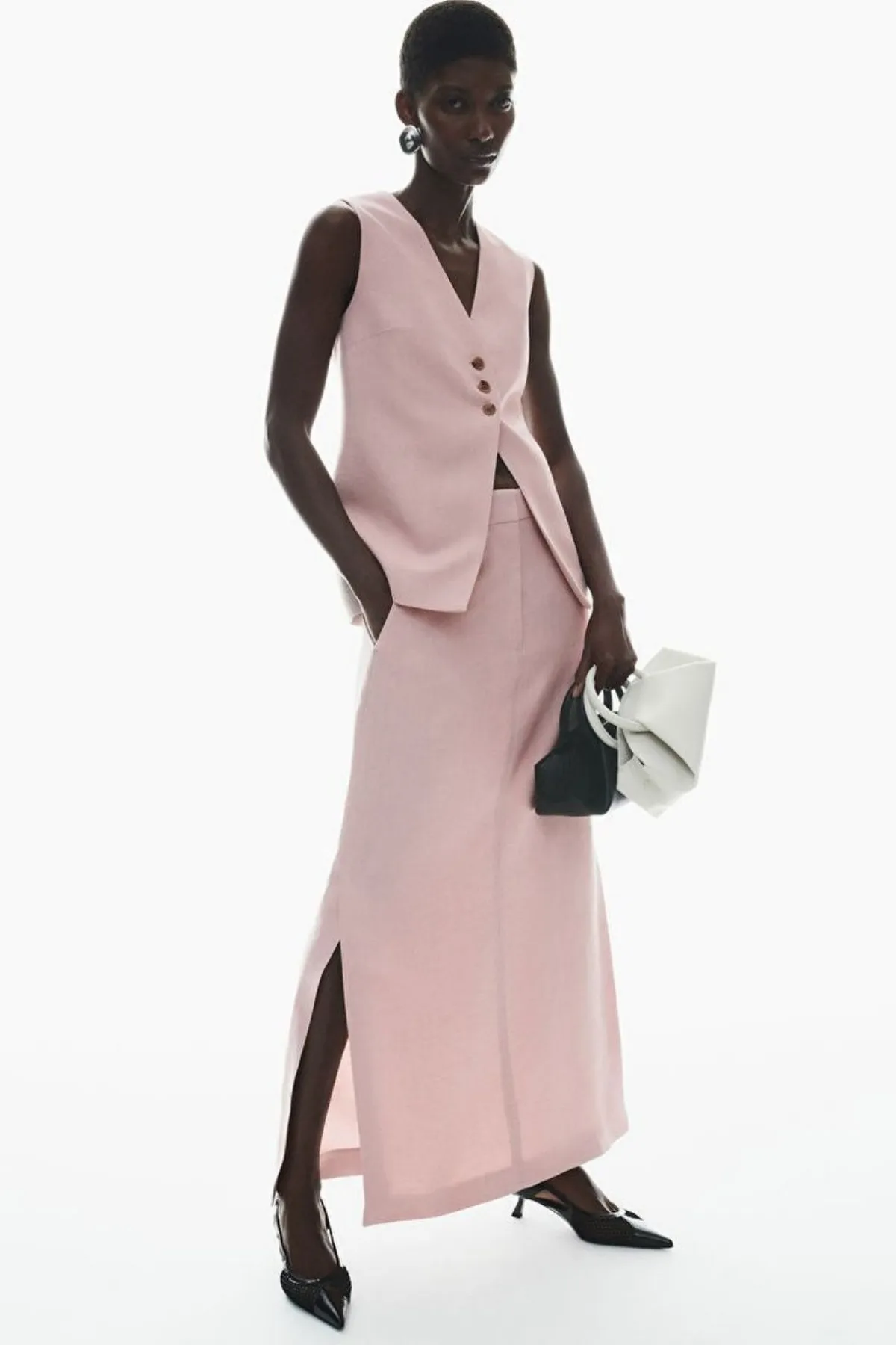 2025 Fashion Light Peony Pink Womens Suit 2 Pieces Double Breasted Classic Elegant Sleeveless Shirt With Dress Casual Customized