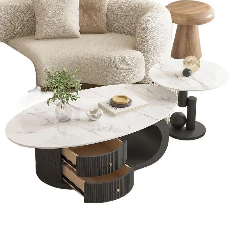

Oval rock slab coffee table living room home modern high-end simple small apartment cream wind coffee table