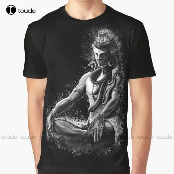 Majestic Lord Shiva In Eternal Meditation - Black And White Graphic T-Shirt Custom Gift Xxs-5Xl Streetwear