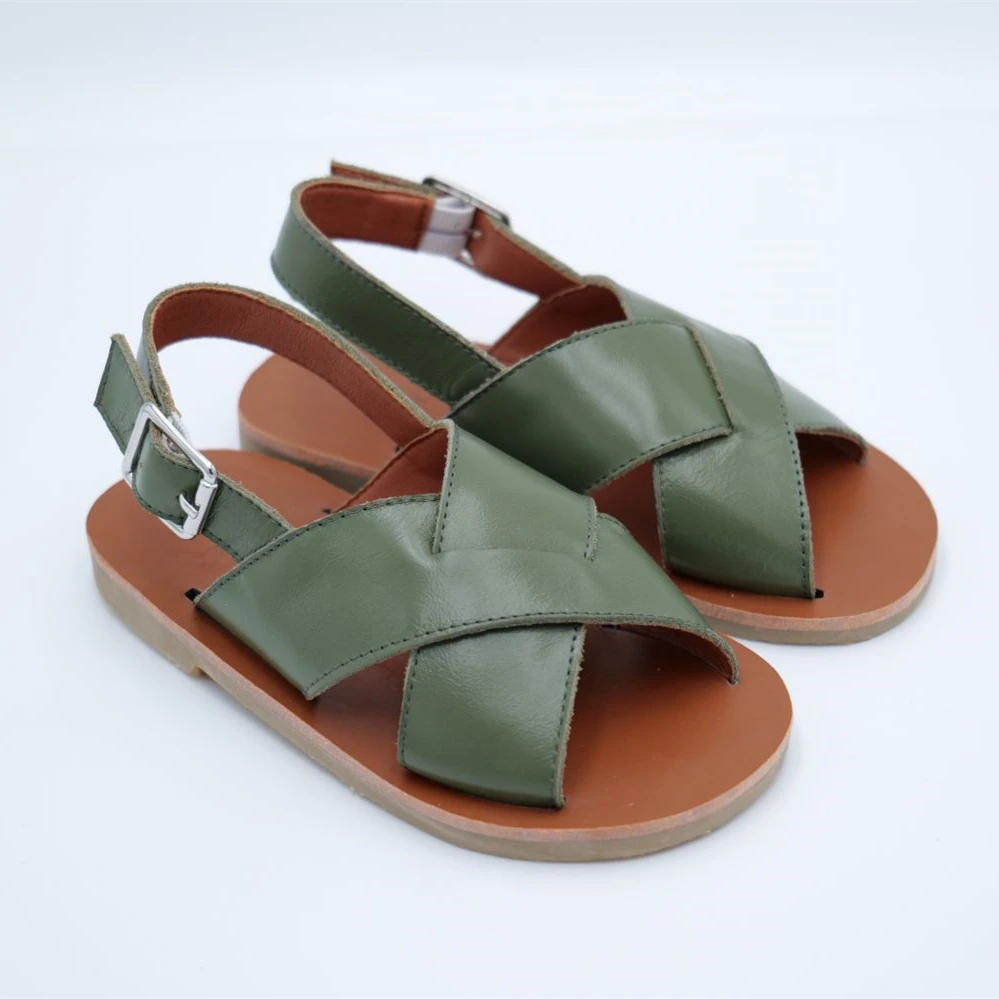 Summer Full grain leather Baby boys sandals Wooden Bottom Genuine Leather Fashion Girl beach sandals children's casual shoes